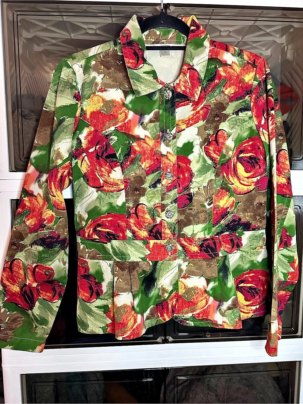 Christopher & Banks Floral Utility Jacket in Green & Red Size Small